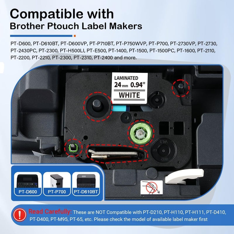 Labelife TZe-251 TZe TZ Tape 24mm 0.94 Compatible with Brother P Touch Label Maker Tape 24mm .94 Laminated White TZe251 TZ-251 1'' for Brother PT-D600 PT-D610BT PT-P710BT P700 P750W, 5-Pack - Image 3